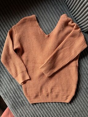 Rust Orange V-Neck Women's Knit Sweater